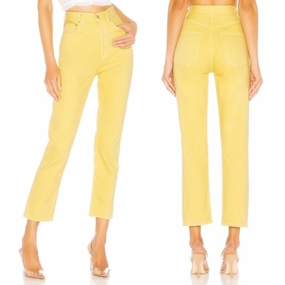 Agolde Riley High-Rise Cropped Yellow Denim Pants Size 27